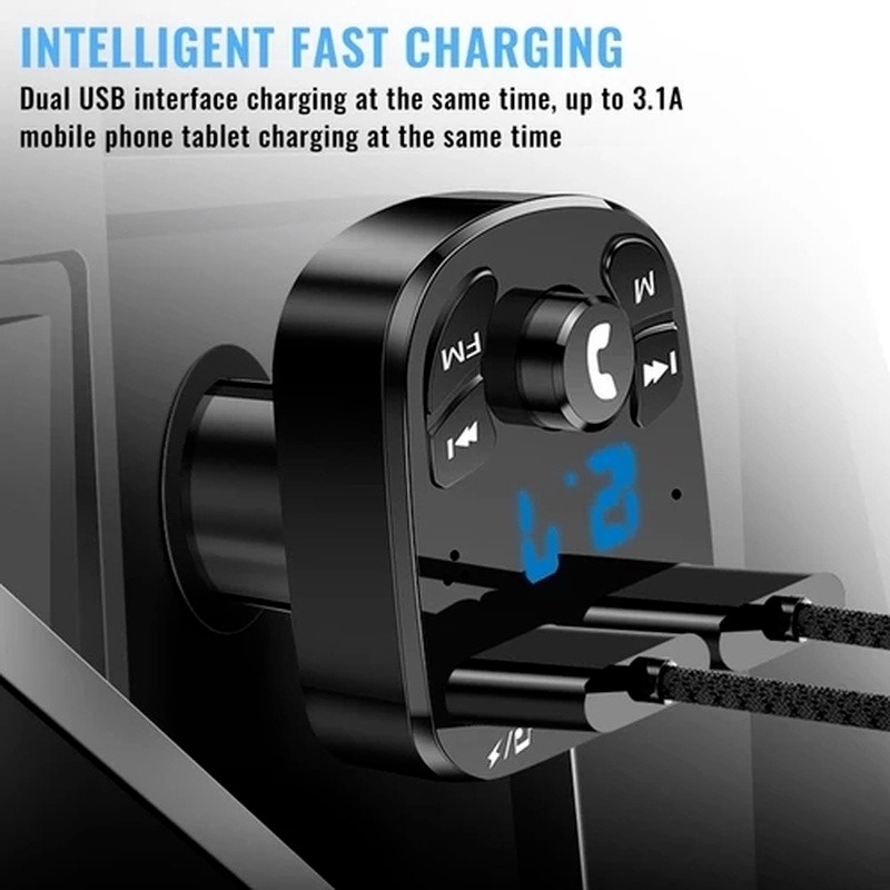 Máy nghe nhạc bluetooth 5.0 FM hỗ trợ gọi rảnh tay sạc nhanh hai cổng USB cho xe hơi