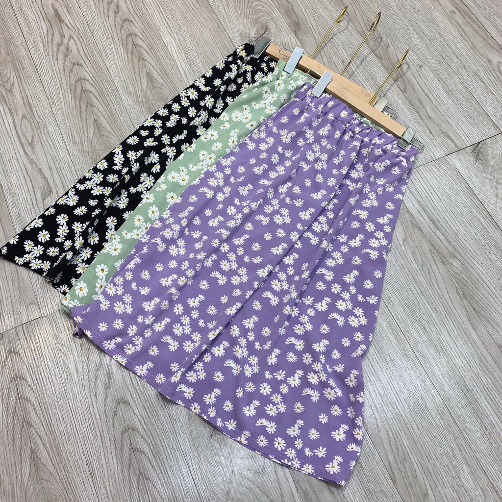 Chân váy xòe nữ dáng dài họa tiết hoa cúc hot trend chất voan lụa cạp chun co giãn tốt | BigBuy360 - bigbuy360.vn