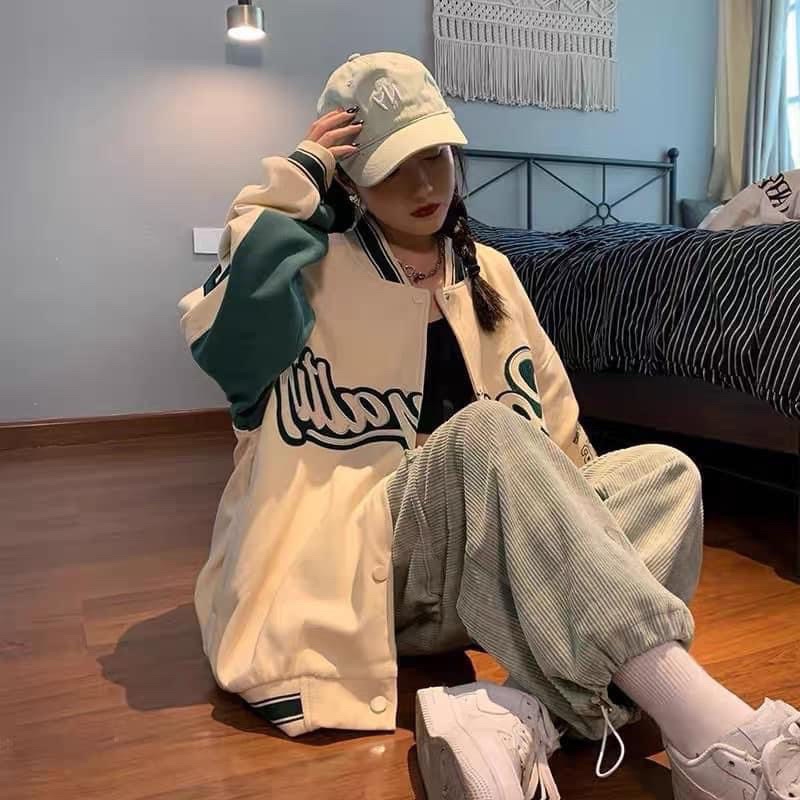 Áo Khoác Bomber Unisex, Áo Bomber Bóng Chày Royalty Form Rộng Chất Gió Và Kaki