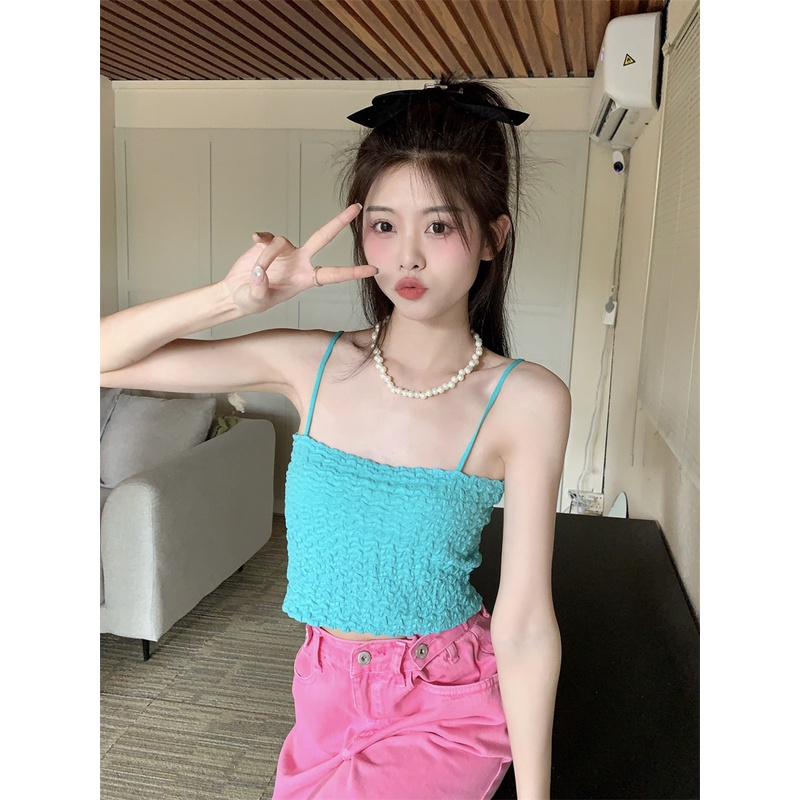 DUNEA Áo Croptop Hai Dây Màu Trơn Ngọt Ngào Thời Trang Mùa Hè Cho Bạn Gái