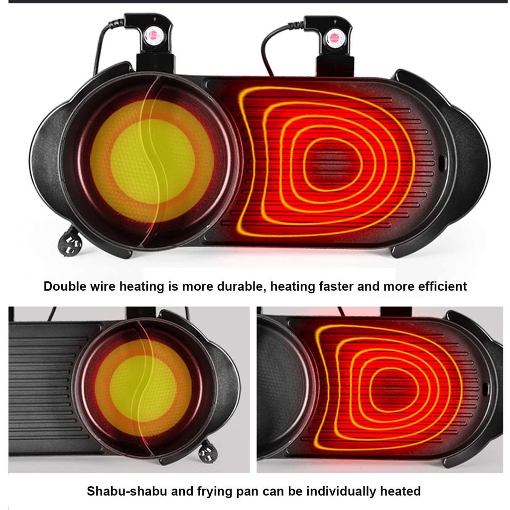 Nồi Nướng Lẩu Điện 2 trong 1 Phong cách Hàn Quốc siêu chống dính tiết kiệm điện năng