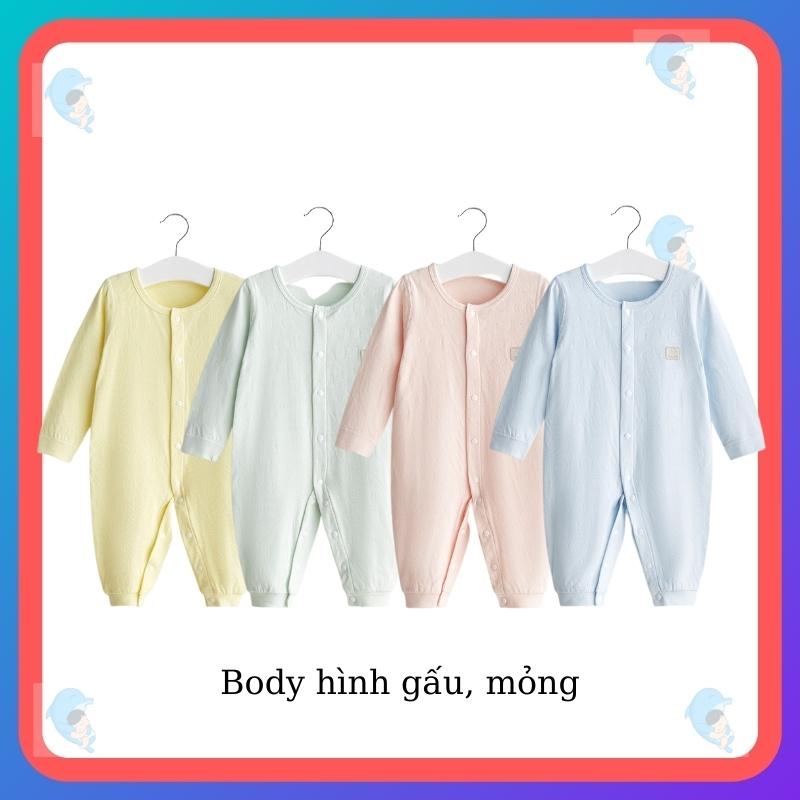 Body dài tay Bodysuit liền thân 100% cotton xuất Nhật cho bé trai và bé gái sơ sinh 3-12kg