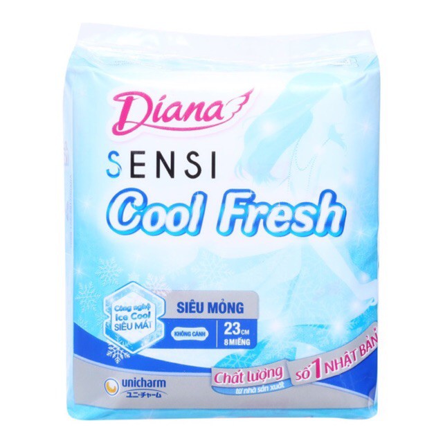 BĂNG VỆ SINH DIANA SENSI COOL FRESH SIÊU MỎNG 8 MIẾNG CÓ CÁNH/ KHÔNG CÁNH