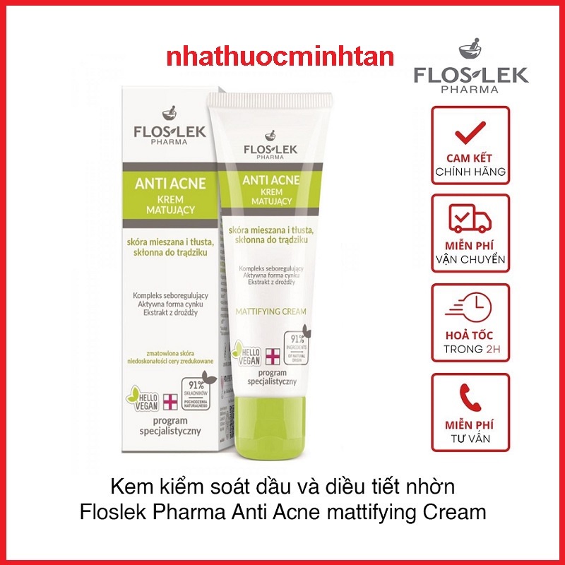 Kem kiểm soát dầu và điều tiết nhờn Floslek Anti Acne Mattifying Cream 50ml