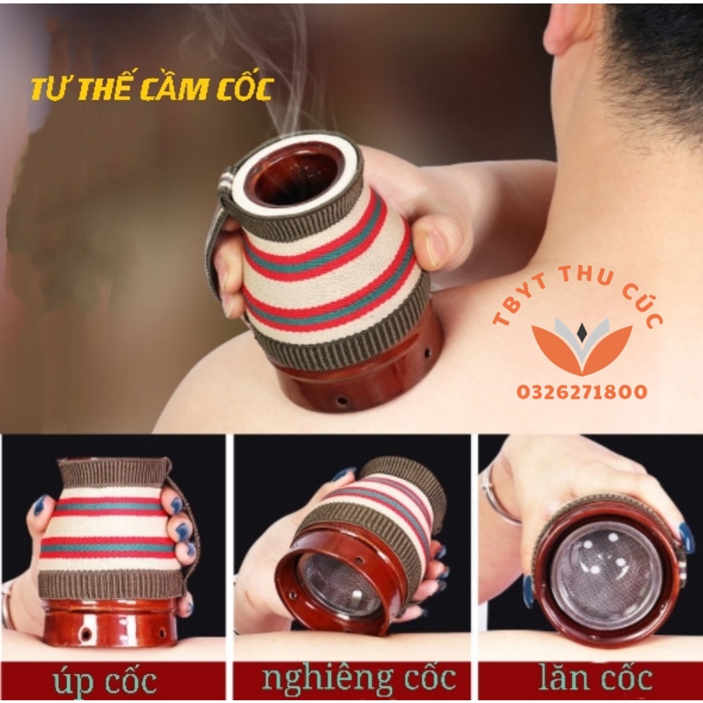 Cốc xông ngải cứu-Cốc phù dương-TẶNG BAO THỔ CẨM CHỐNG NÓNG