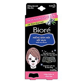 [Nhung123] Miếng Dán Mũi Lột Mụn Than Hoạt Tính Biore Pore Pack Black dành cho nữ (1 hộp 4 miếng)