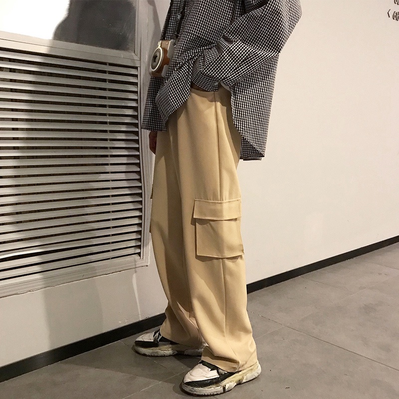 Quần dài kaki ống rộng phối túi phong cách Harajuku thời trang đường phố cho nam