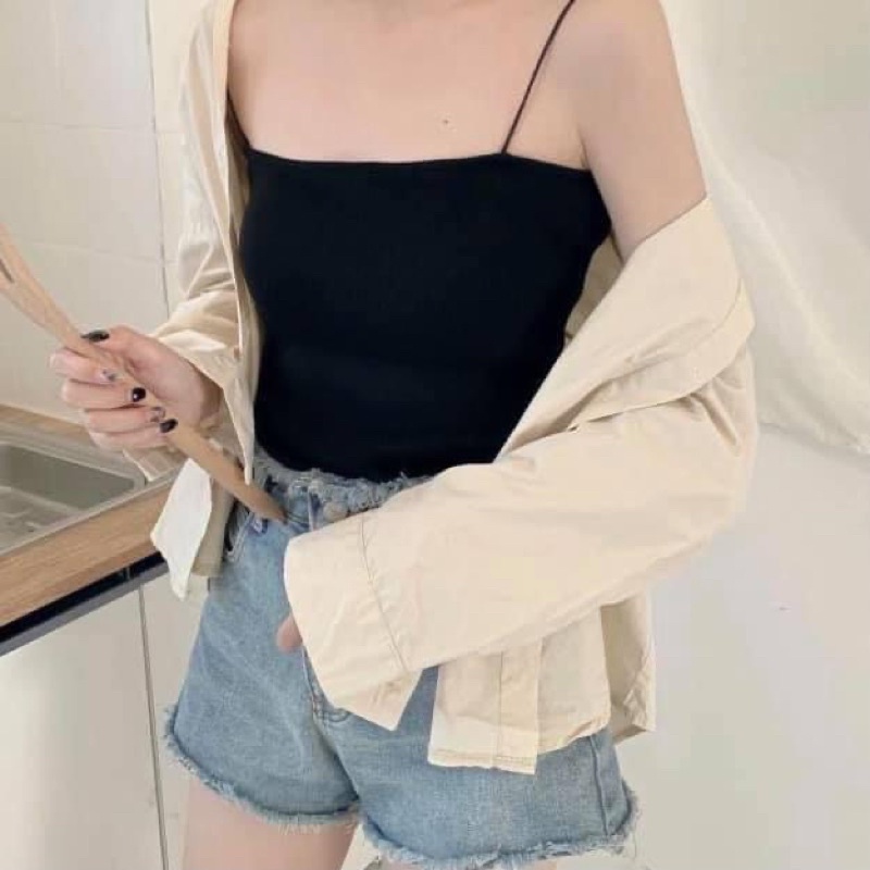 Áo 2 dây sợi bún chất borip mềm mát hàng QC 2 màu đen trắng dáng ôm body