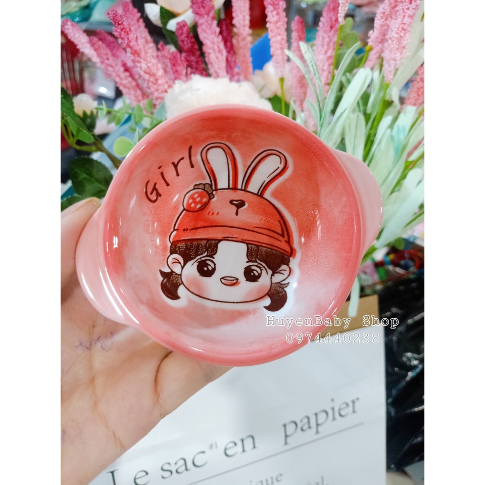 Bát Ăn Dặm Gốm Sứ Size Mini, Bát Ăn Cơm Bé Trai Bé Gái Decor Dễ Thương Cho Bé