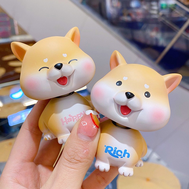 Mô hình cún gật gù chó shiba rich và happy bày taplo ô tô, bàn làm việc, quà tặng