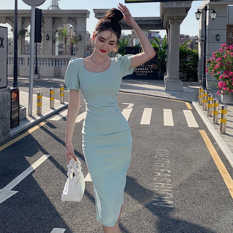 Đầm IELGY cổ vuông chiết eo thời trang mùa hè tinh tế cho nữ