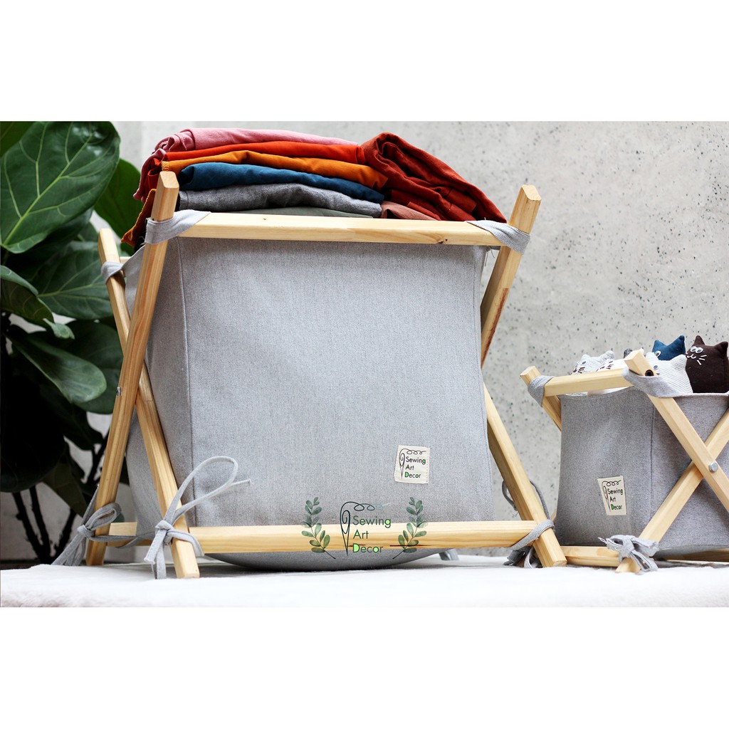 [Handmade Việt Nam] Sọt vải đựng đồ quần áo, giỏ vải khung gỗ đựng đồ chơi trẻ em