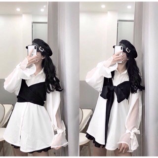 ORDER Set Sơ mi / Thun phối yếm ngực ulzzang