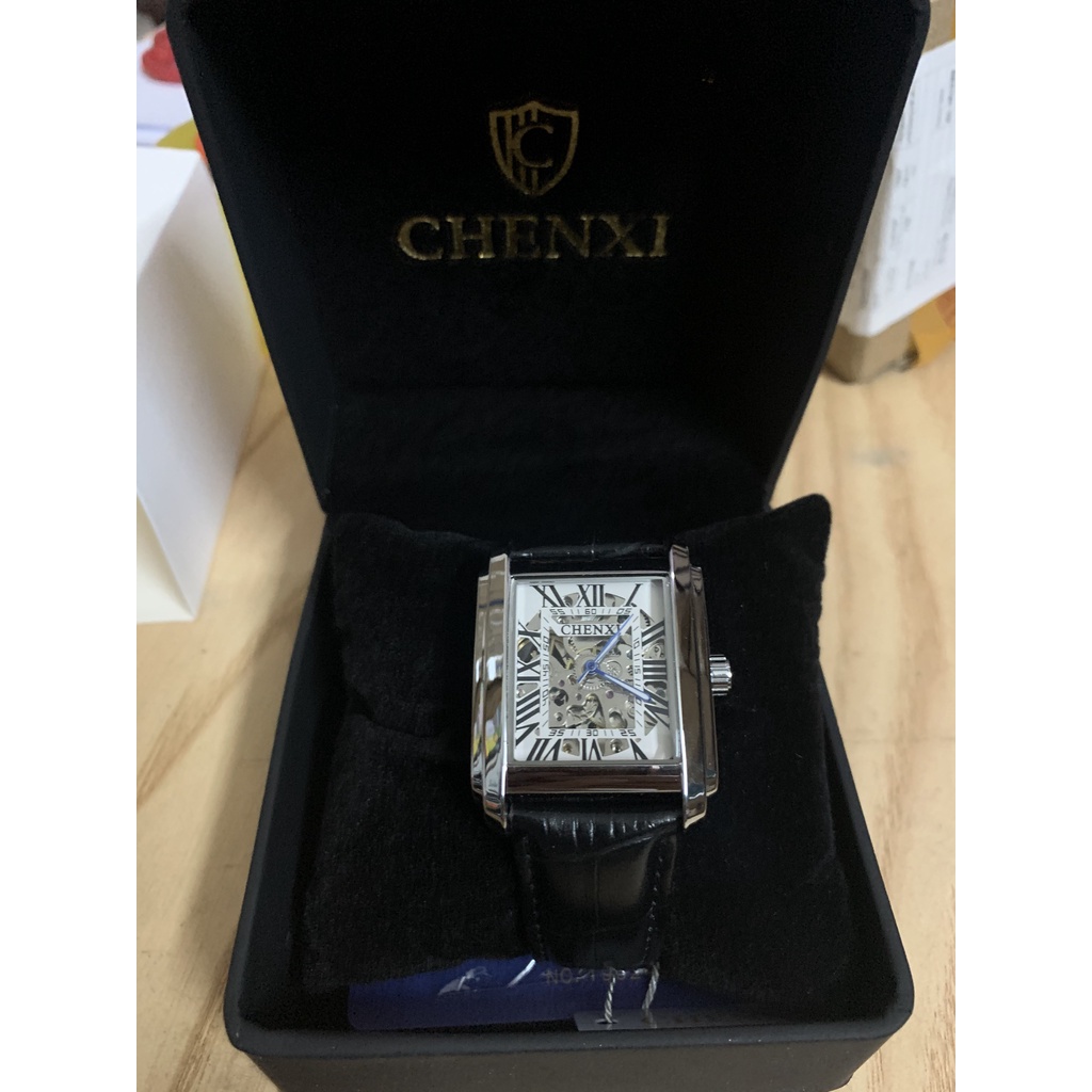 Đồng hồ đeo tay nam Chenxi mặt vuông chạy tự động - Đồng hồ nam cao cấp sang trọng dây da mặt vuông