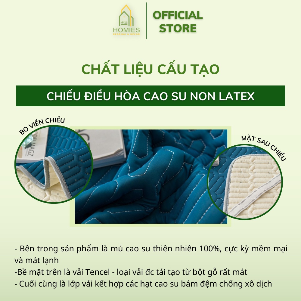 Chiếu điều hòa cao su non, Chiếu tencel latex thái lan nhập khẩu cao cấp - Tặng Kèm 2 Vỏ Gối