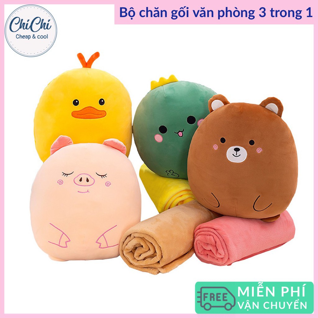 Chăn Gối Văn Phòng 3 Trong 1 phong cách hoạt hình dễ thươngGM024 Chichi,Gấu Ngủ Kèm Mền siêu cute phù hợp mọi lứa tuổ