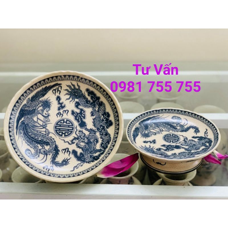 Đĩa đựng hoa quả men rạn trơn Long Phụng BÁT TRÀNG HÀNG LOẠI 1