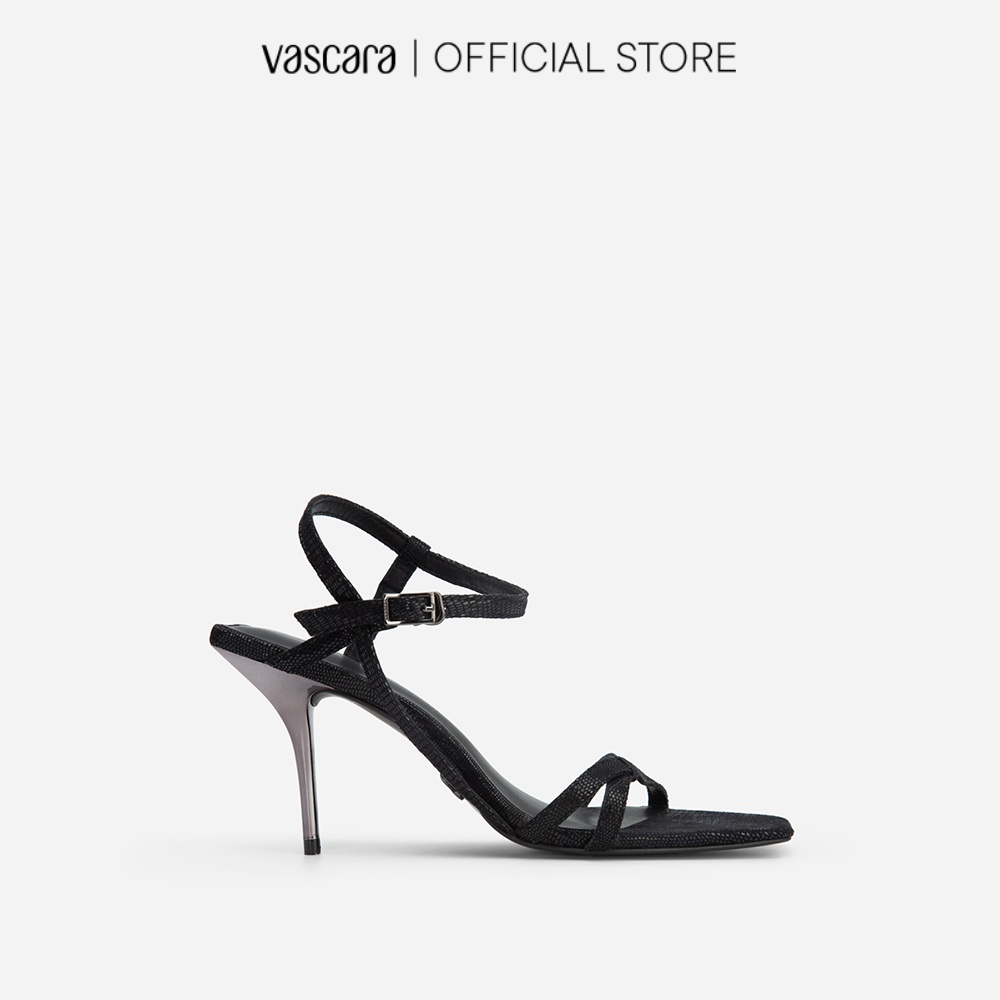 Vascara Giày Sandal Quai Mảnh Đan Nơ Vân Da Kỳ Đà SDN 0696 Màu Đen