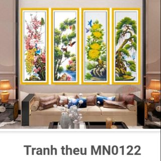 Tranh thêu chữ thập tứ quý  tùng cúc trúc mai MN0122 ( kích thước 146x100)