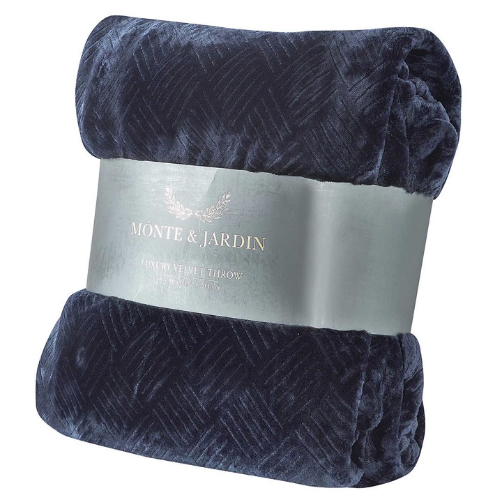 Chăn màu xanh đen Monte &amp; Jardin Embossed Velvet Throw