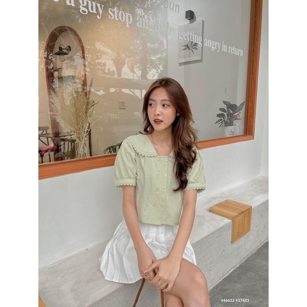 [RÁCH STORE] Áo Kiểu-878-cổ thuỷ thủ-nút đôi-viền ren