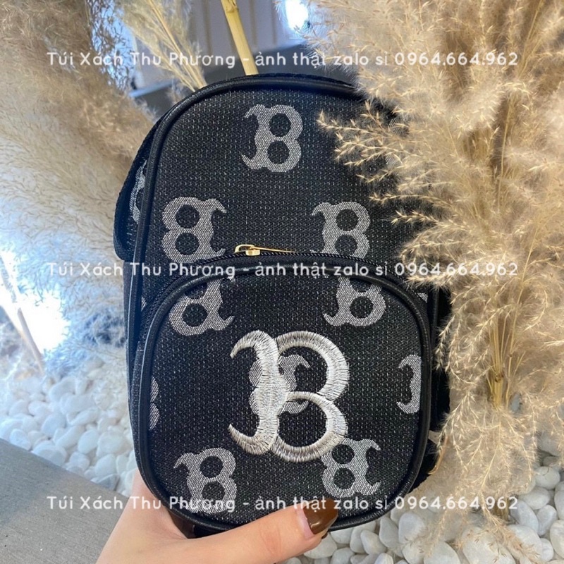 Sét túi đeo chéo dáng ngang - Túi điện thoại đứng hai ngăn in chữ thêu logo B siêu xinh cho cả nam và nữ (ảnh thật)