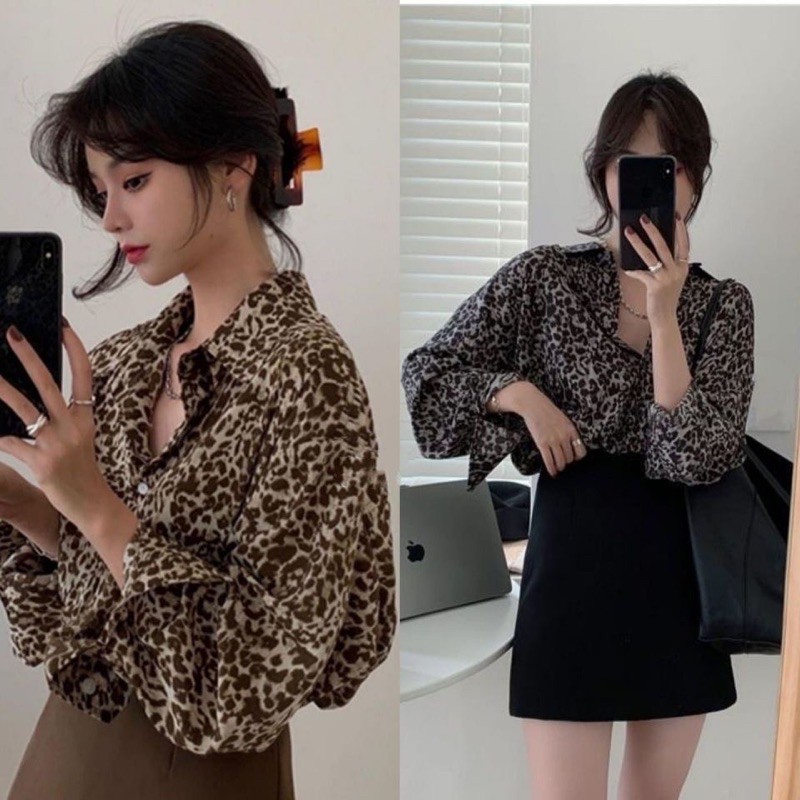 Sơmi hoạ tiết da báo