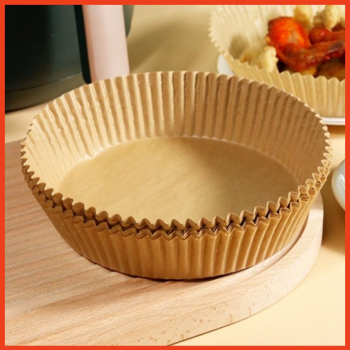 50 khay giấy nến cho nồi chiên không dầu kích thước 20*4,5CM - Giấy nướng bánh chống dính tiện lợi, đa năng