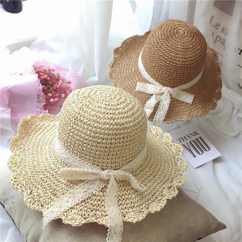 Nón Cói Vintage Nơ Ren Loại 1 Đan Dày Dặn Phom Đẹp Mũ Đi Biển Mềm Gấp Gọn Dễ Dàng