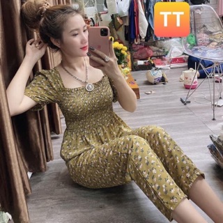 (Video+hình thật )Set quần ống rộng áo nhún ngực tay cột nơ