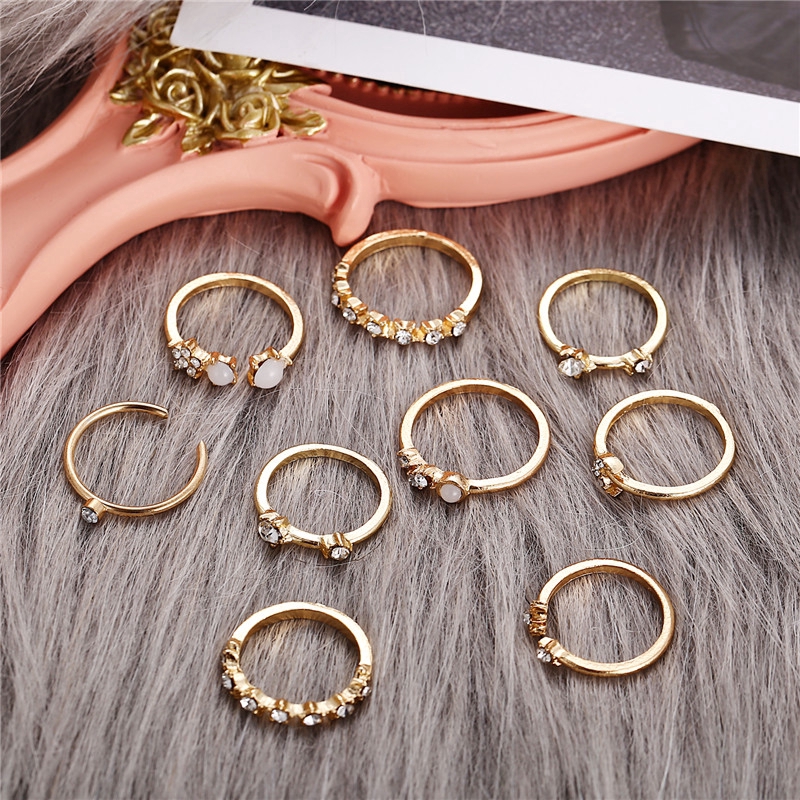 Bộ nhẫn mạ vàng đính đá pha lê phong cách Bohemian thời trang cổ điển