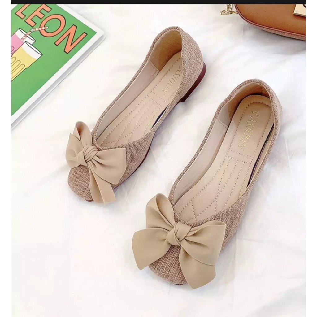 Giày búp bê nơ chất dạ điệu đà 001