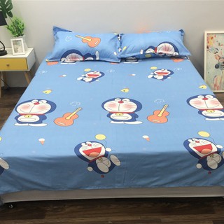 Bộ Chăn Hè Ga Gối Kèm Vỏ Gối Ôm set 5 món Mẫu DORAEMON ĐÁNH ĐÀN