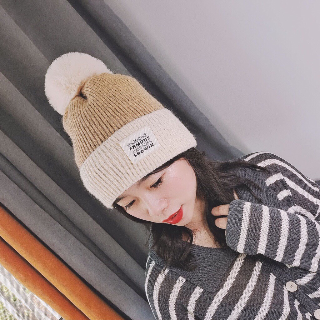 Mũ len dệt kim quả bông unisex Famous