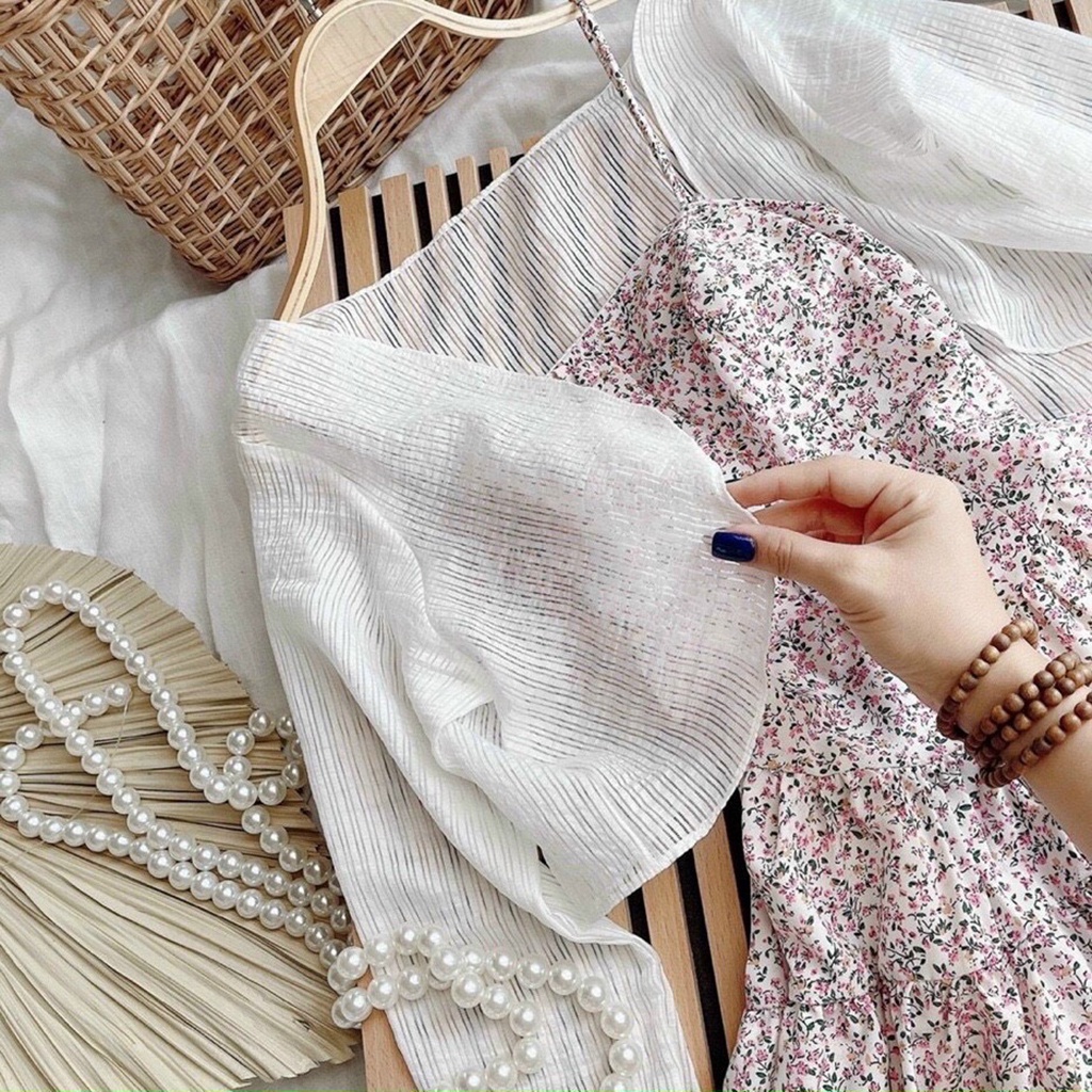 Đầm váy hai dây hoa nhí,váy hoa nhí dễ thương kèm áo khoác len mỏng xinh xinh QD DT040 | BigBuy360 - bigbuy360.vn