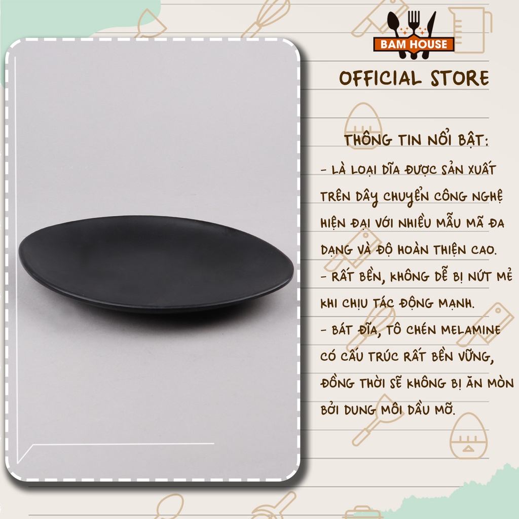 Dĩa nhựa oval Bam House chất liệu melamine đen nhám 16x12cm cao cấp DOV03 - Dĩa oval Dia oval