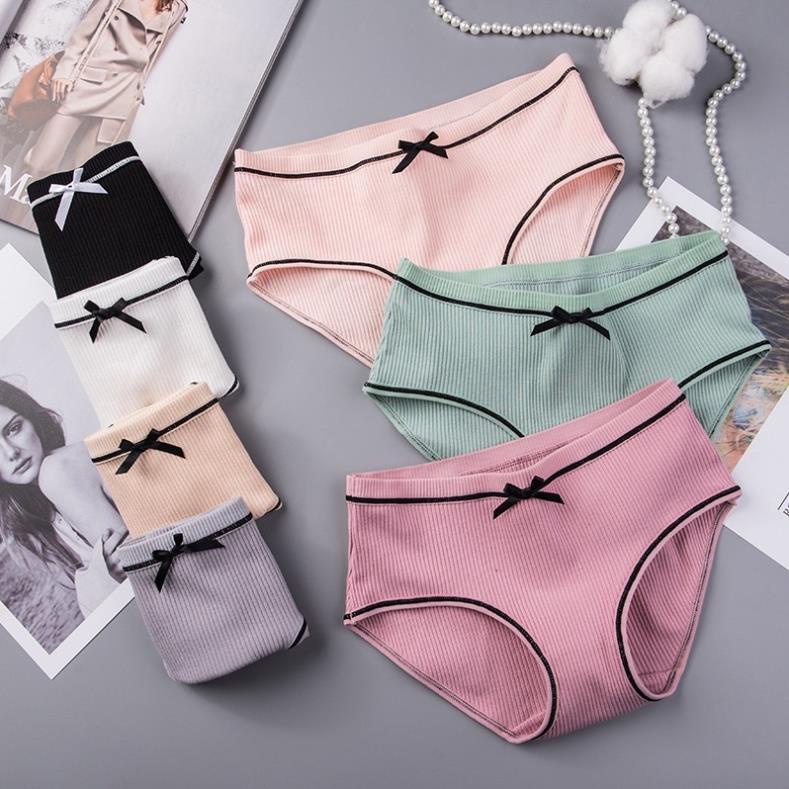 [Giá sỉ] Set 5- 10 Quần Lót Cotton Gân Kẻ Phối Nơ