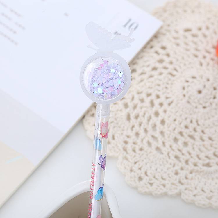 Bút ký tên đính kim sa hình bướm dễ thương tùy chọn màu sắc cho học sinh