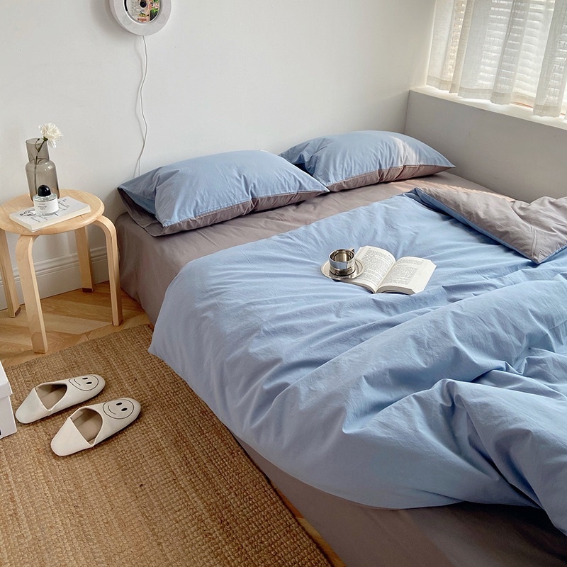 [HÀNG CÓ SĂN] FREESHIP Set chăn ga gối Cotton đũi: mix xanh ghi | BigBuy360 - bigbuy360.vn