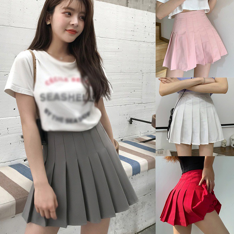 Chân váy xếp ly màu trơn phong cách thời trang xinh xắn cho nữ