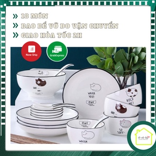 Bộ chén dĩa sứ Hello Cat phong cách Bắc  Âu, bộ bát đĩa dễ thương, cao cấp thích hợp cho gia đình nhỏ - Oreka