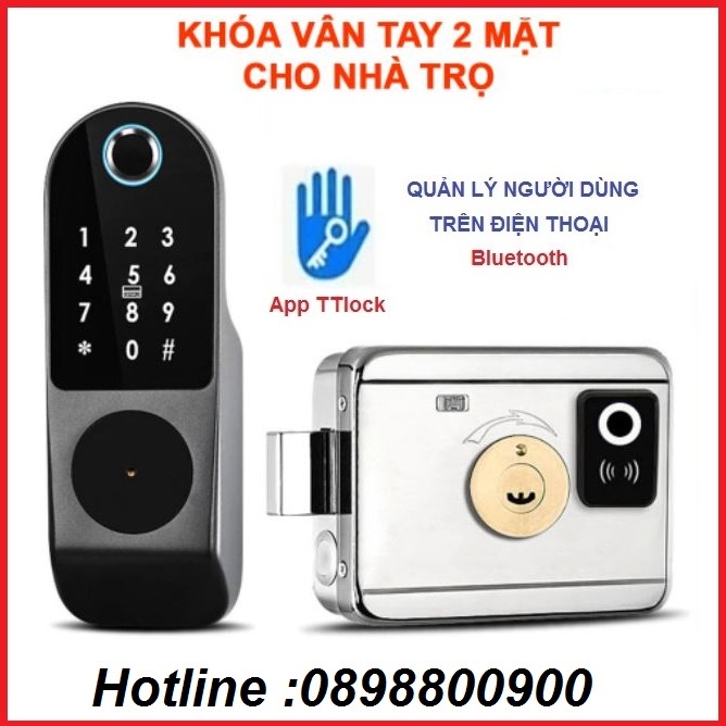 Khóa cổng vân tay 2 mặt dùng App TUYA/ TTLOCK có tiếng Việt dễ sử dung ( tùy chọn)