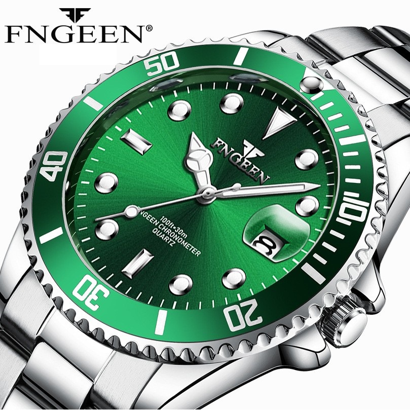 Đồng hồ nam FNGEEN F5 mặt tròn có lịch ngày, dây thép đúc không gỉ
