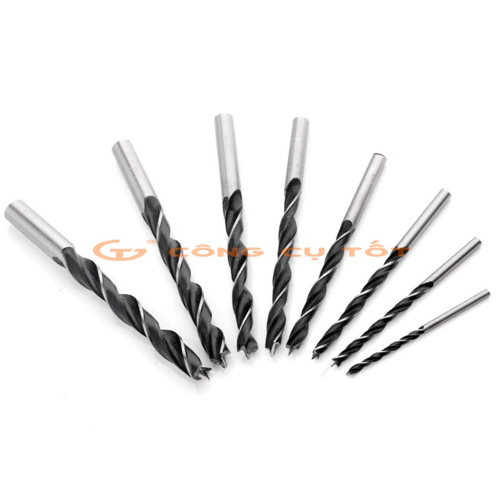 Hộp 8 mũi khoan gỗ đầu đinh 3-10mm chuôi tròn