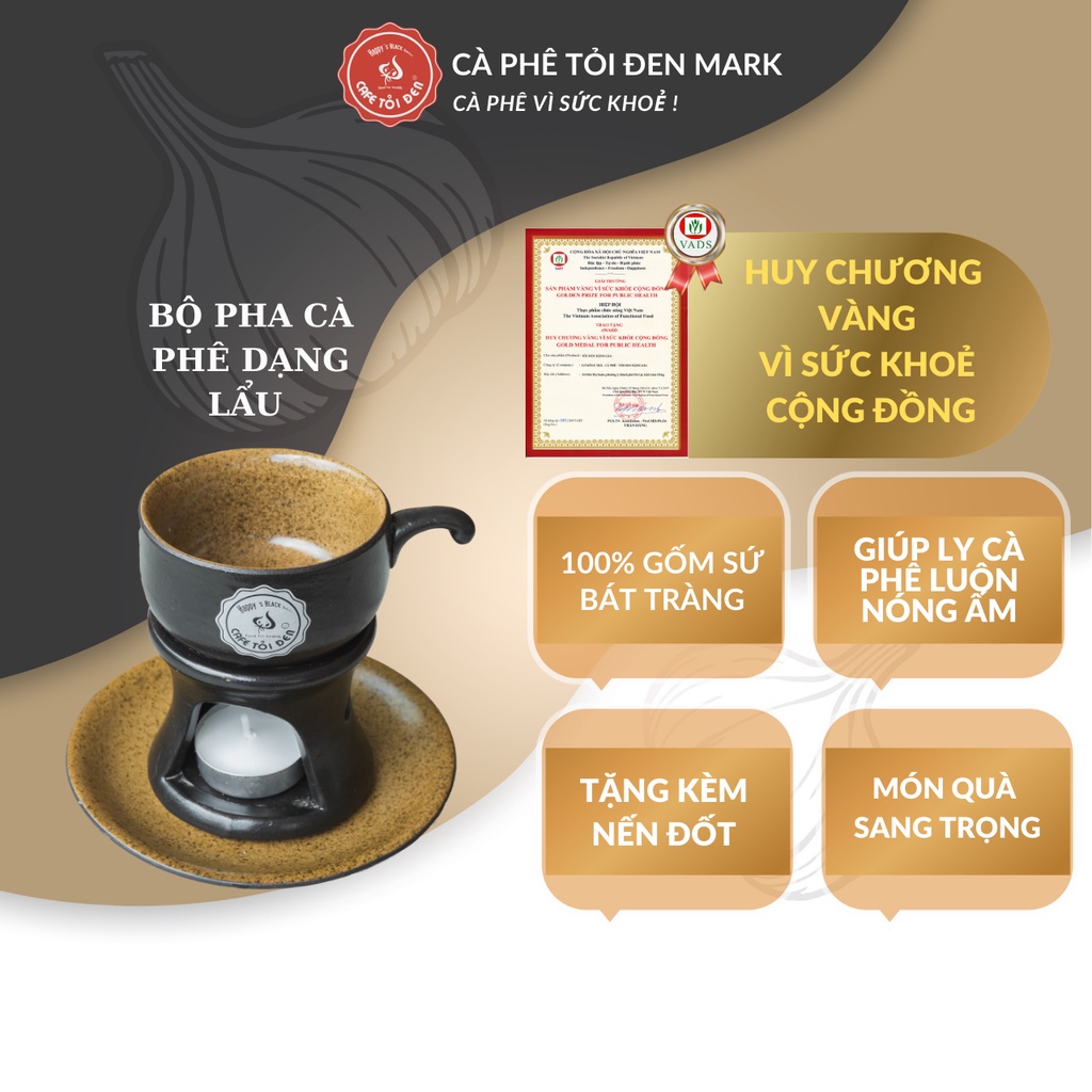Bộ Ly Sứ Hâm Nóng Cà Phê- Ly Pha Cà Phê Dạng Lẩu- giữ nóng cà phê, sản phẩm quà tặng- CAFE TỎI ĐEN
