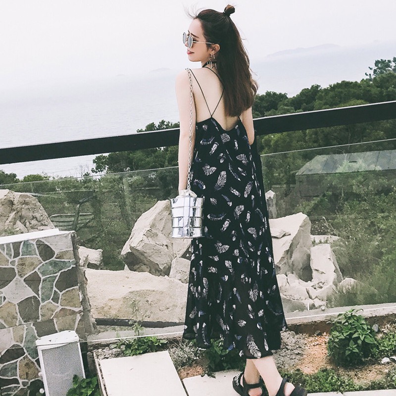 xa Váy hoa hai dây đan dây chéo lưng sexy (Order) h .