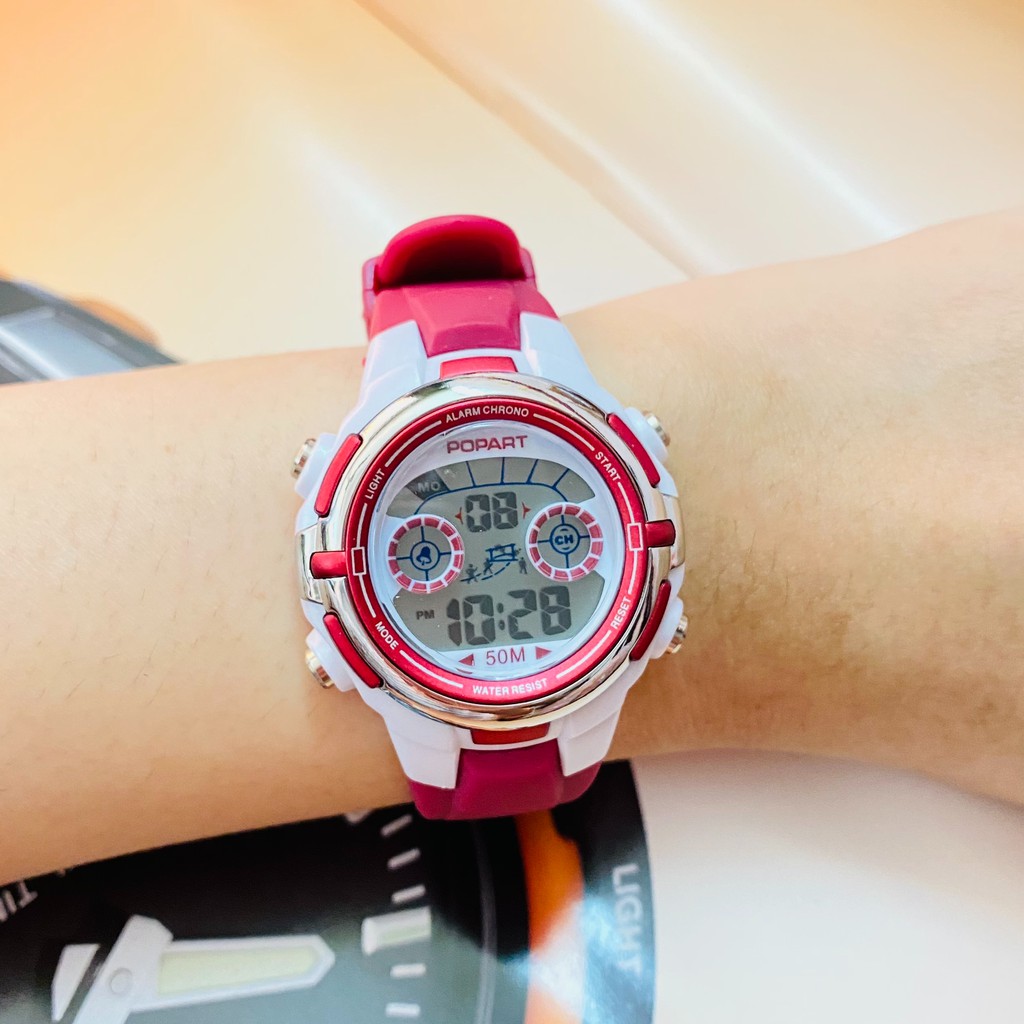 Đồng hồ điện tử cao cấp xinh xắn POPART mặt tròn, dây màu dành cho nam nữ, chống nước độ sâu đến 50m | BigBuy360 - bigbuy360.vn