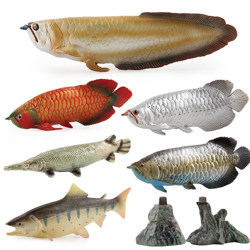 Mô Hình Động Vật Biển Arowana Màu Vàng / Bạc Bằng Nhựa Dễ Thương Cho Bé