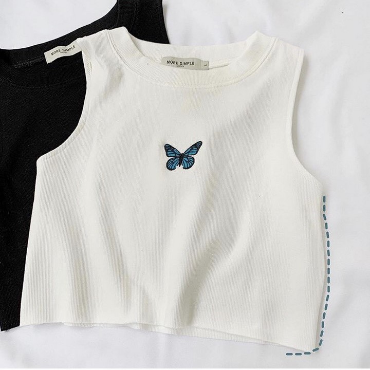 [Mã FAMAYWA giảm 10K đơn 50K] Áo croptop 3 lỗ thêu bướm chất cotton mịn