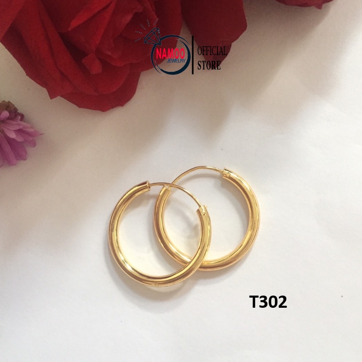 Hoa Tai Tròn Mạ Vàng 24k T302 Hợp Kim Không Rỉ, Phong Cách Nhẹ Nhàng Đeo Hàng Ngày